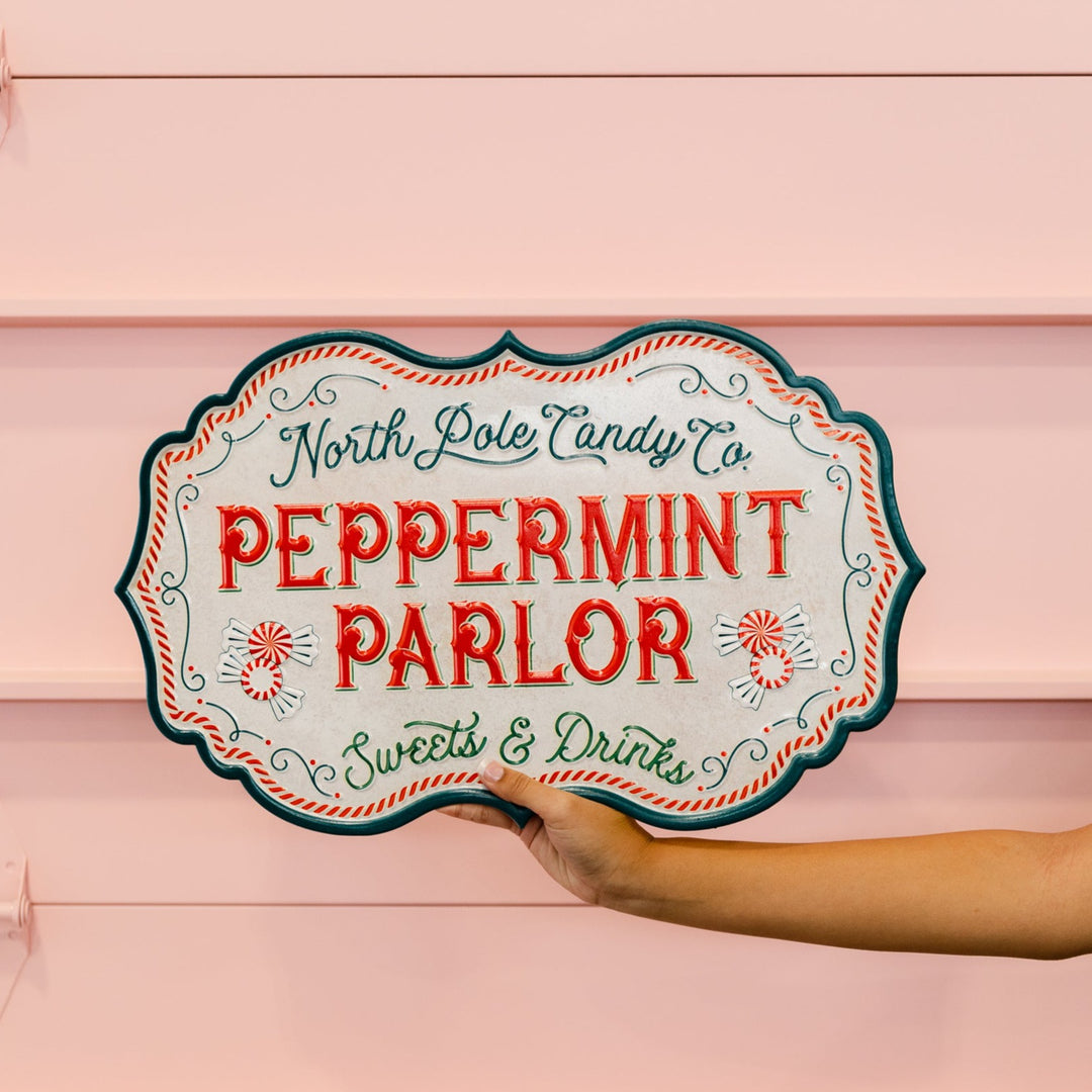 PEPPERMINT PARLOR METAL SIGN Col House Designs Christmas Holiday Kitchen & Entertaining Bonjour Fete - Party Supplies