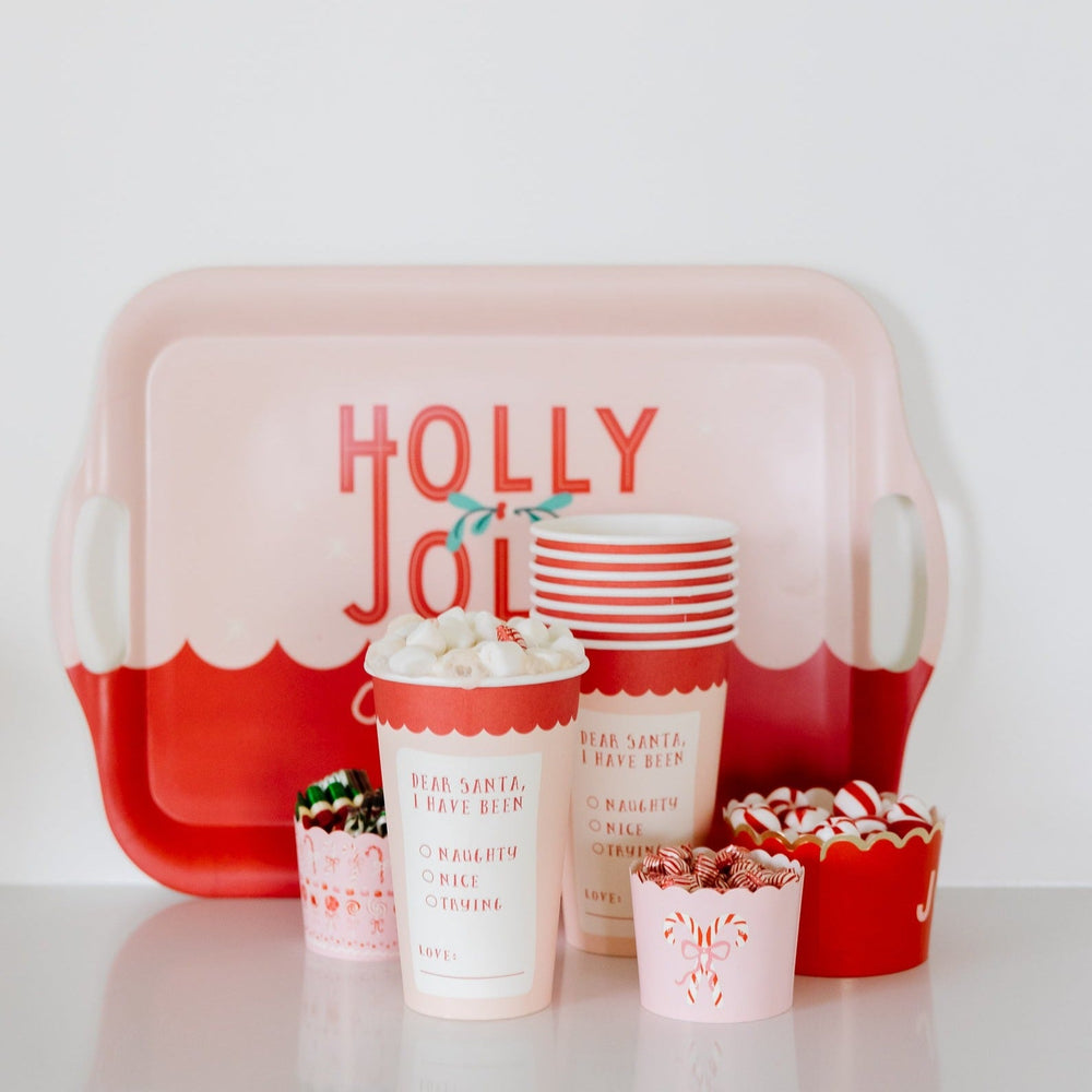 HOLLY JOLLY REUSABLE BAMBOO TRAY My Mind’s Eye Christmas Holiday Kitchen & Entertaining Bonjour Fete - Party Supplies