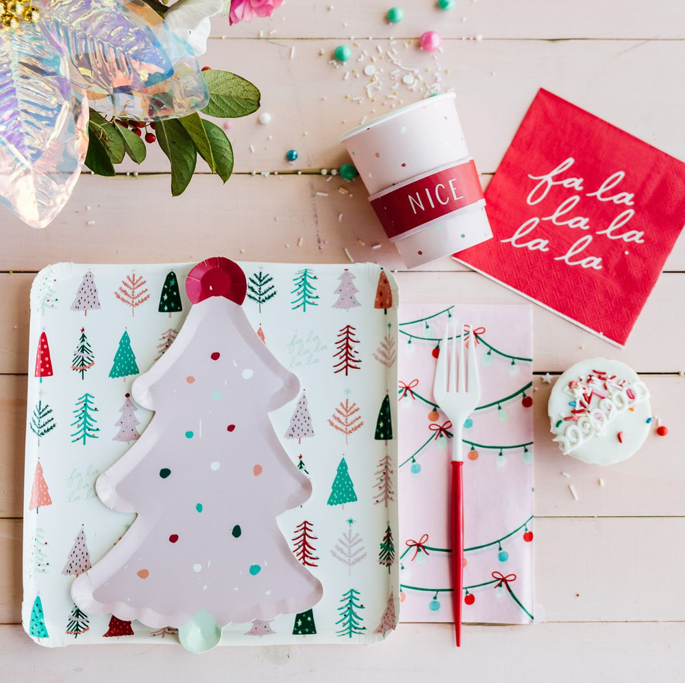 FA LA LA CHRISTMAS TREE PLATES Oui Party Christmas Tableware Bonjour Fete - Party Supplies