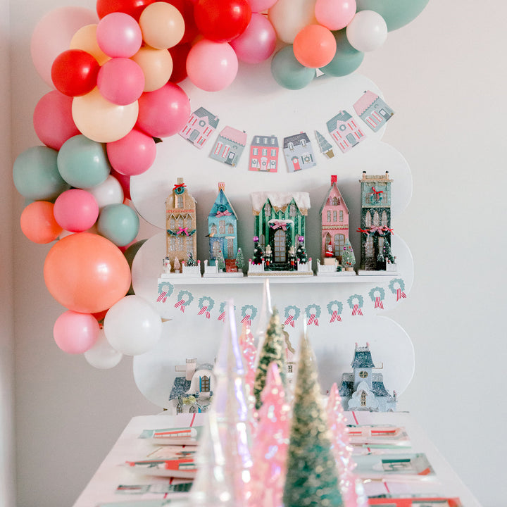 CHRISTMAS VILLAGE HOUSE & WREATH BANNER SET My Mind’s Eye Christmas Holiday Party Decorations Bonjour Fete - Party Supplies
