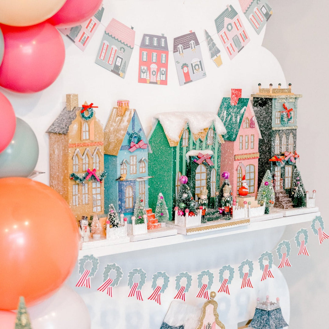 CHRISTMAS VILLAGE HOUSE & WREATH BANNER SET My Mind’s Eye Christmas Holiday Party Decorations Bonjour Fete - Party Supplies