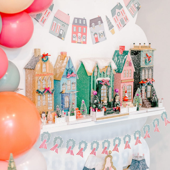 CHRISTMAS VILLAGE HOUSE & WREATH BANNER SET My Mind’s Eye Christmas Holiday Party Decorations Bonjour Fete - Party Supplies