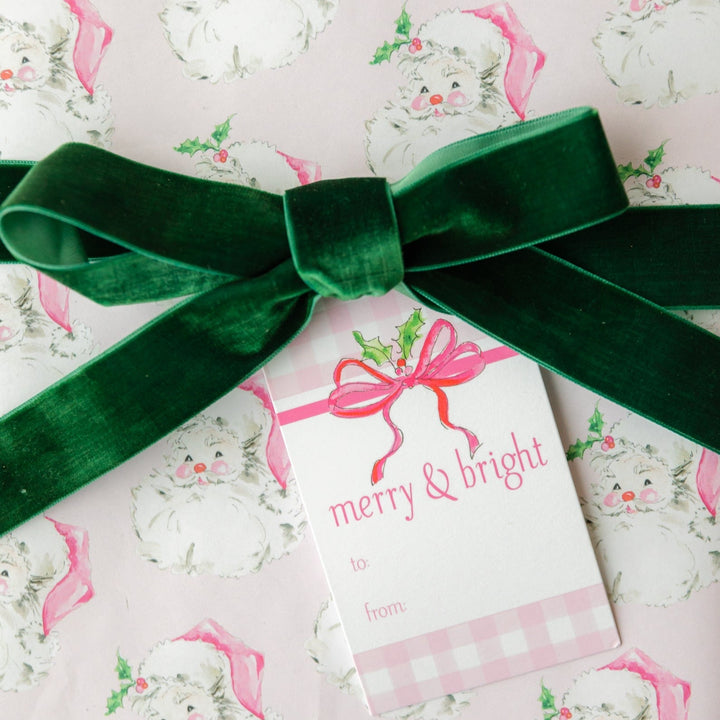 HANDPAINTED PINK SANTA WRAPPING PAPER Rosanne Beck Collections christmas gift wrap Bonjour Fete - Party Supplies