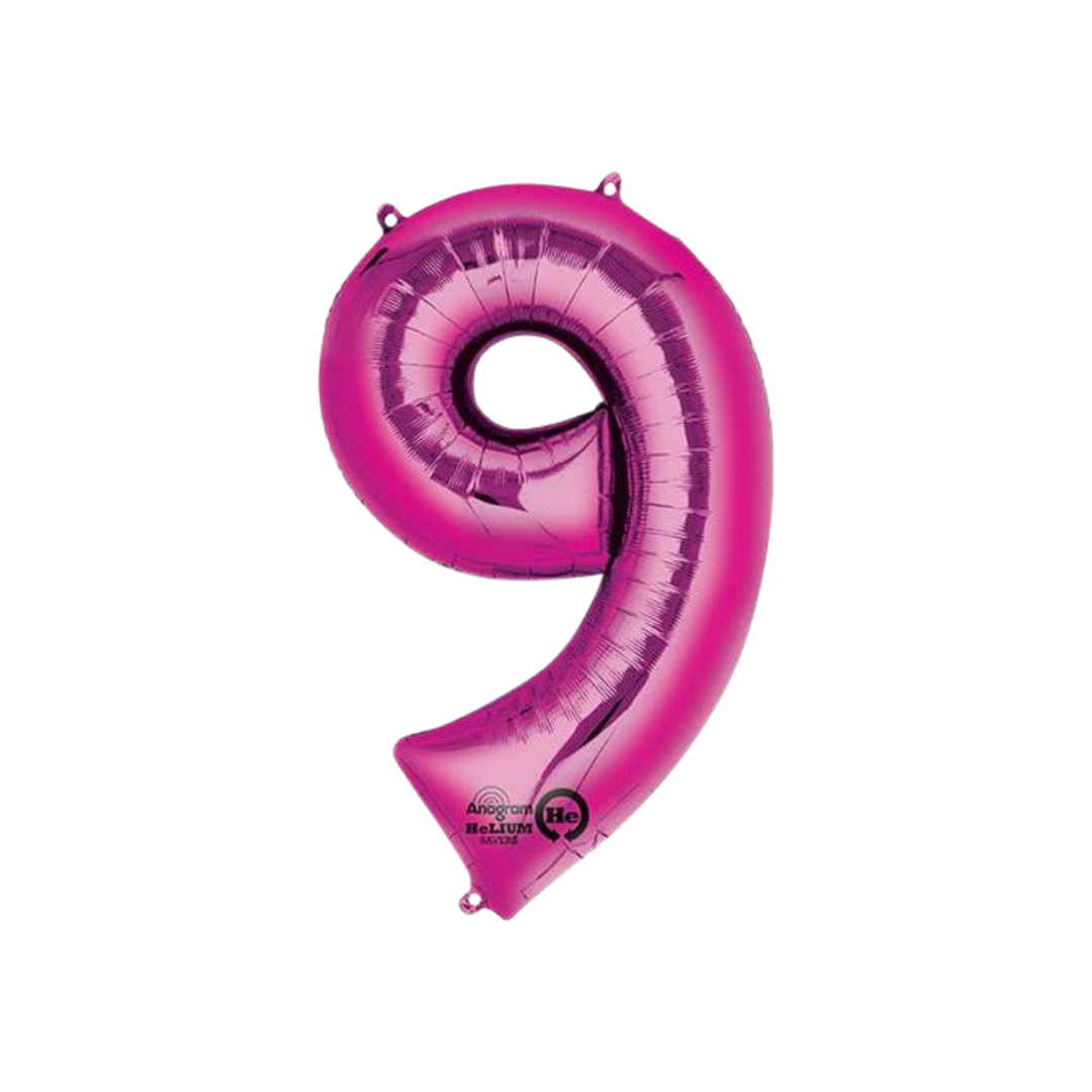 NUMBER 9 FOIL BALLOON LA Balloons Balloons 34" / Hot Pink Bonjour Fete - Party Supplies