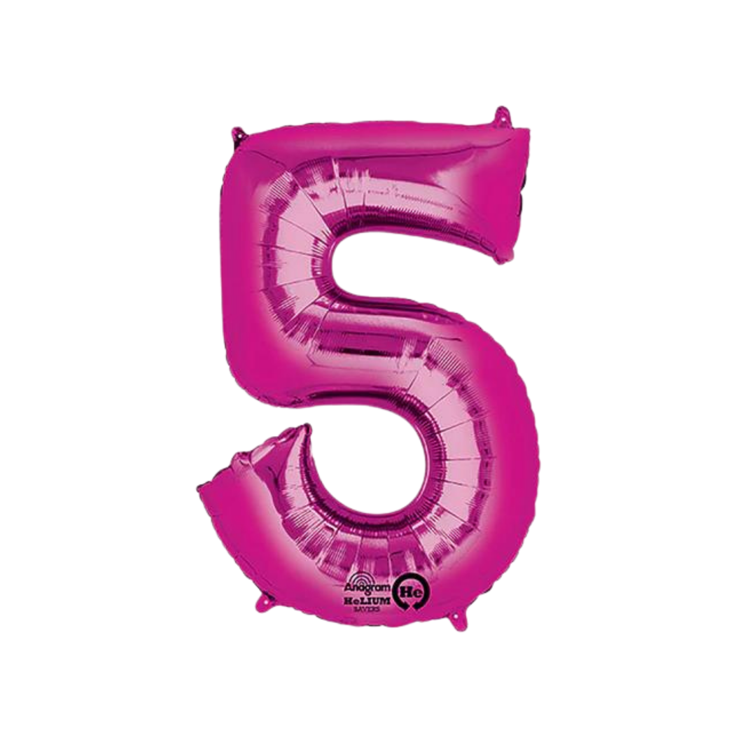 NUMBER 5 FOIL BALLOON LA Balloons Balloon 34" / Hot Pink Bonjour Fete - Party Supplies