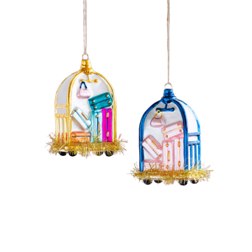 LUGGAGE CART CHRISTMAS ORNAMENT Glitterville Christmas Ornament Bonjour Fete - Party Supplies