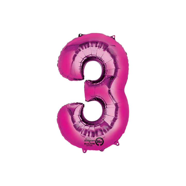 NUMBER 3 FOIL BALLOON LA Balloons Balloon 34" / Hot Pink Bonjour Fete - Party Supplies