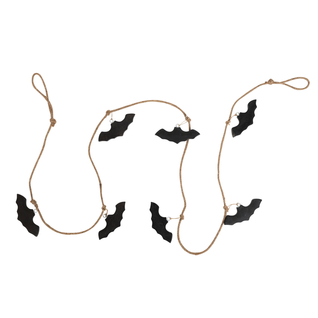 MANGO WOOD AND JUTE ROPE BATS GARLAND - BLACK Creative Co-op Garlands & Banners Bonjour Fete - Party Supplies