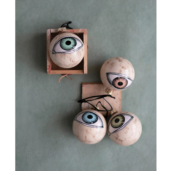ROUND GLASS EYEBALL ORNAMENT Creative Co-op Christmas Ornament Bonjour Fete - Party Supplies