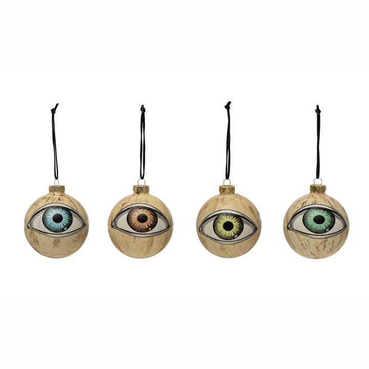 ROUND GLASS EYEBALL ORNAMENT Creative Co-op Christmas Ornament Bonjour Fete - Party Supplies