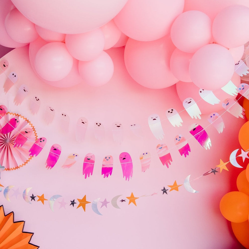 HAPPY HAUNTING IRIDESCENT MINI BANNER SET My Mind’s Eye Halloween Decor Bonjour Fete - Pastel Halloween Party Supplies