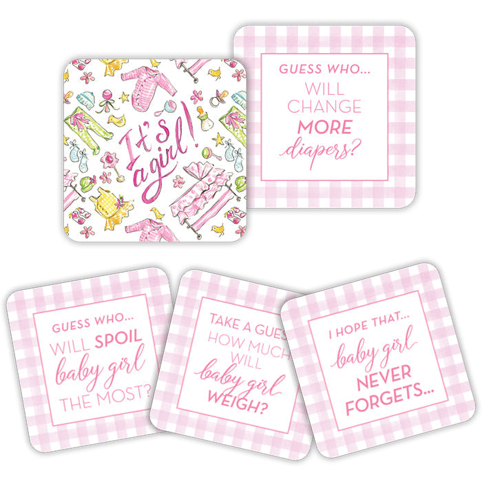 PAPER COASTER - IT'S A GIRL HANDPAINTED GIRL ICONS CONVERSATION COASTERS Rosanne Beck Collections Bonjour Fete - Party Supplies