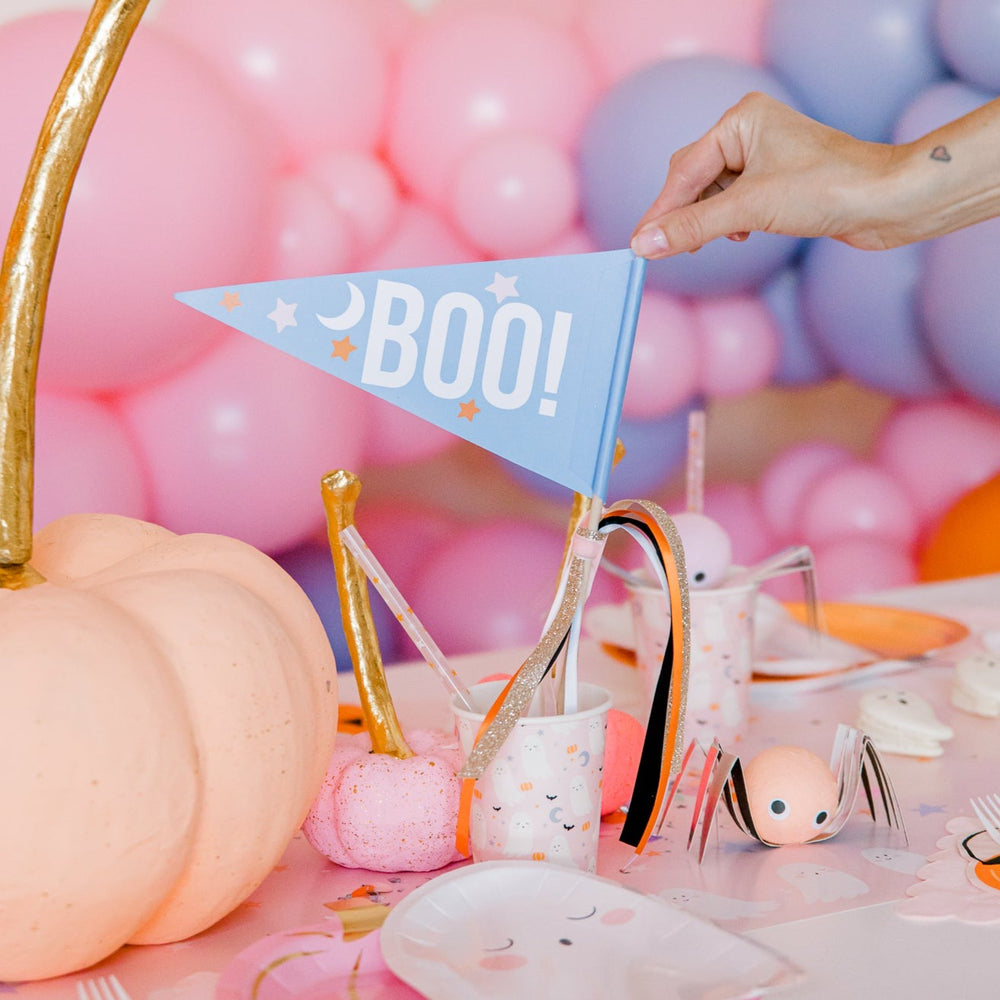 PINK HAPPY HALLOWEEN BOO FLAG Thread Mama Halloween Party Favors Bonjour Fete - Pastel Halloween Party Supplies