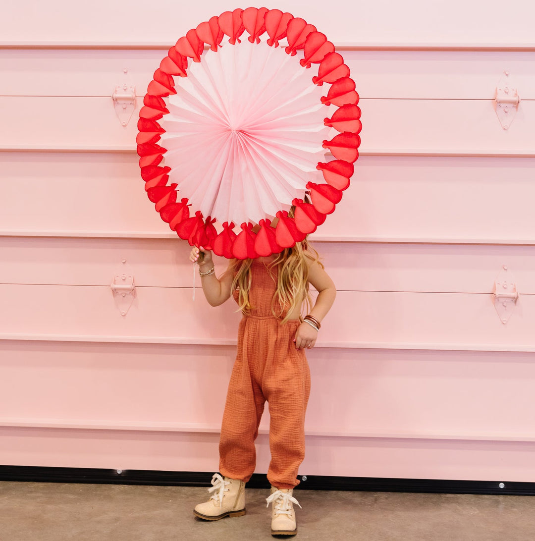 RED & PINK HEART TISSUE FAN DECOR Devra Party Hanging Decor Bonjour Fete - Party Supplies