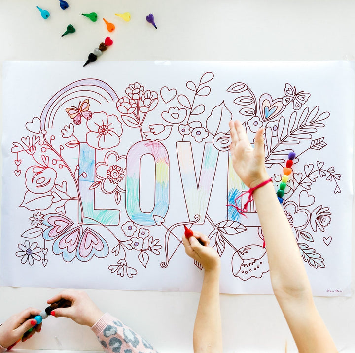 VALENTINE'S DAY COLORING POSTER SET Meri Meri Bonjour Fete - Party Supplies