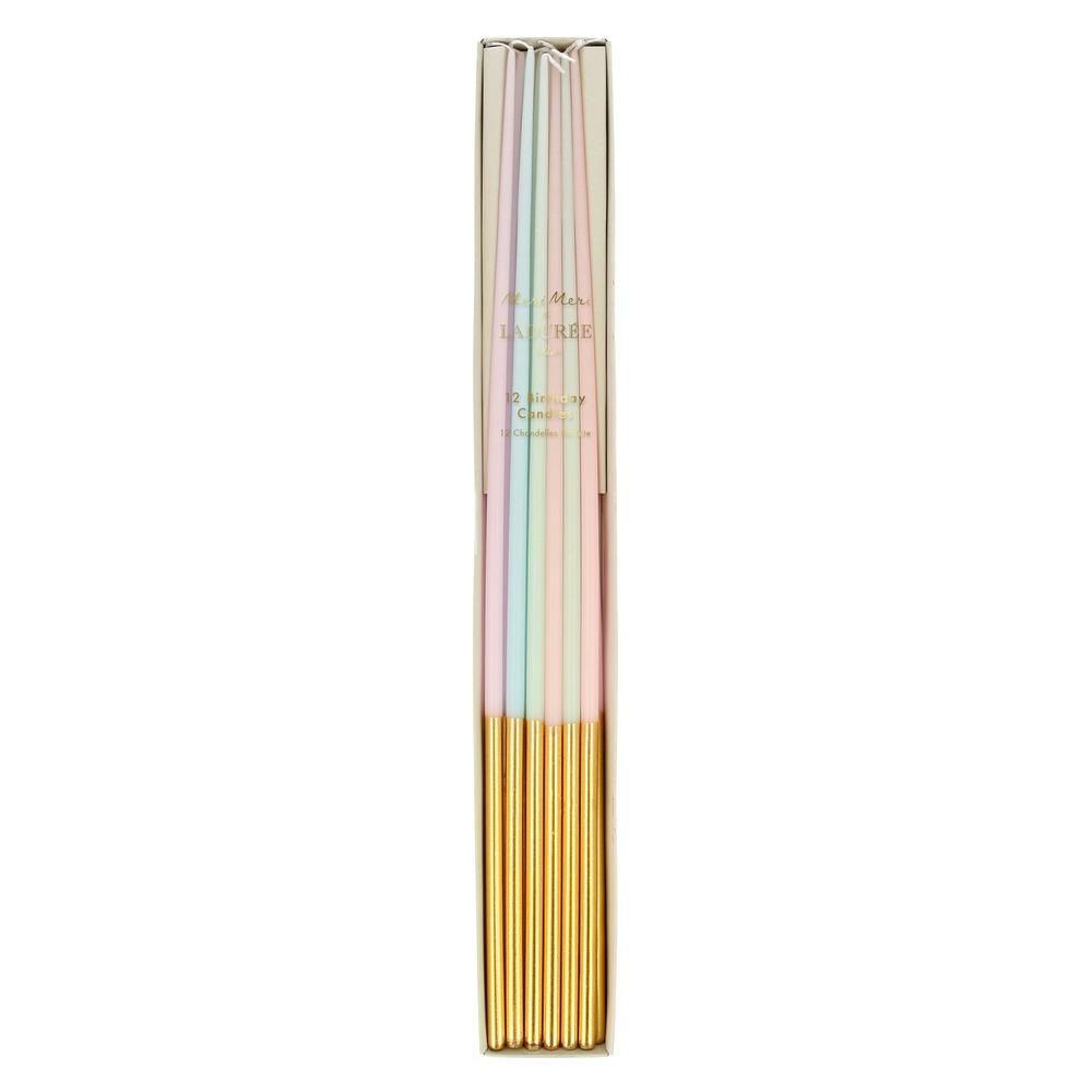 LADUREE PARIS GOLD LEAF TALL TAPERED CANDLES Meri Meri Birthday Candles Bonjour Fete - Party Supplies