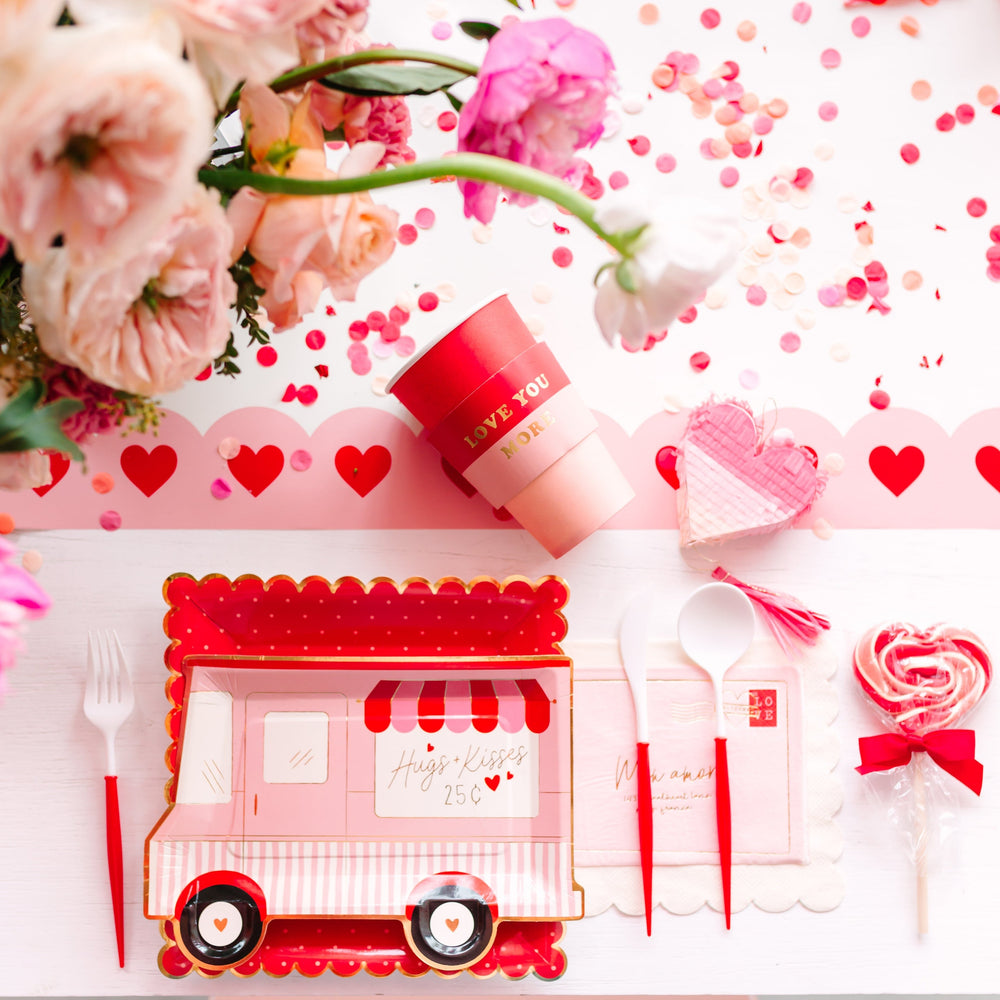 VALENTINE TRUCK SHAPED PLATES My Mind’s Eye Valentine's Day Tableware Bonjour Fete - Party Supplies