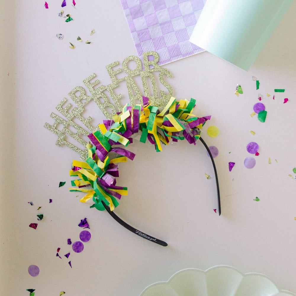 MARDI GRAS PARTY CROWN HEADBAND - HERE FOR THE BEADS Festive Gal Party Hats Bonjour Fete - Party Supplies