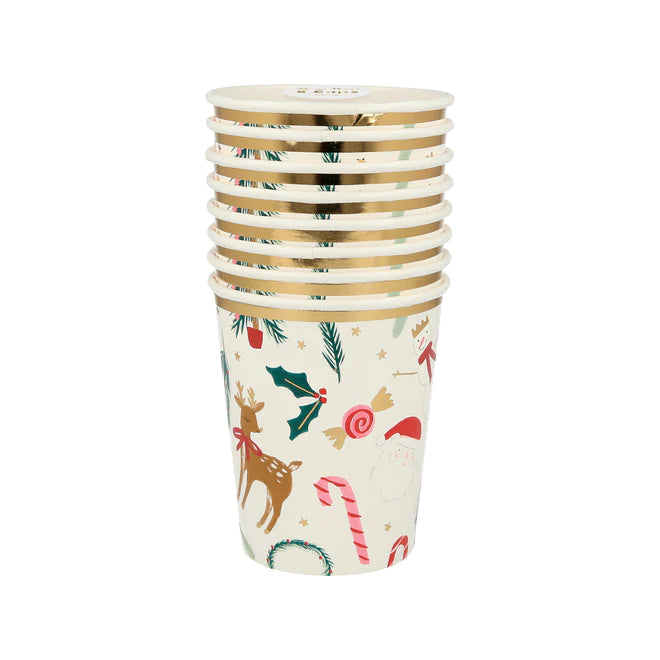 FESTIVE HOLIDAY CUPS BY MERI MERI Meri Meri Christmas Holiday Party Supplies Bonjour Fete - Party Supplies