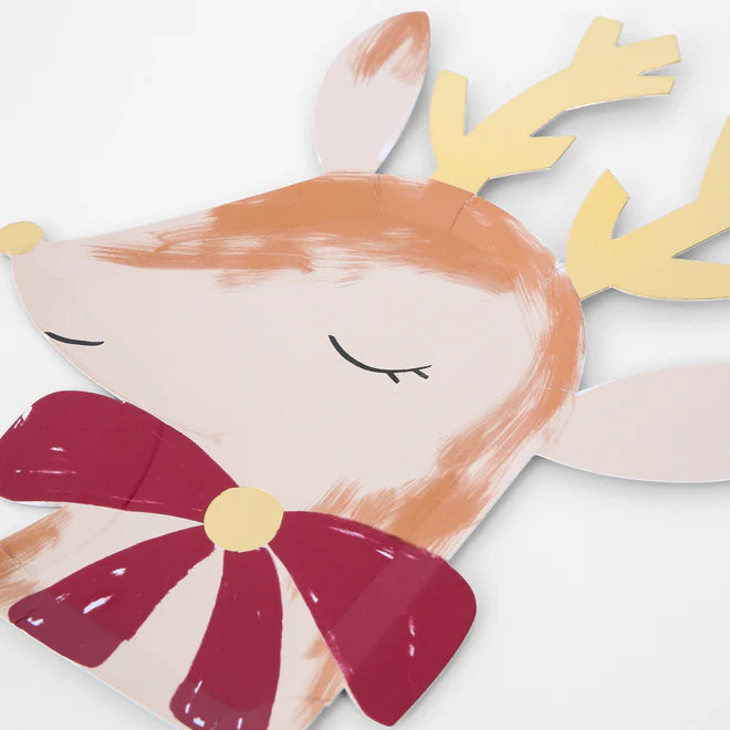 REINDEER WITH BOW PLATES BY MERI MERI Meri Meri Christmas Holiday Party Supplies Bonjour Fete - Party Supplies