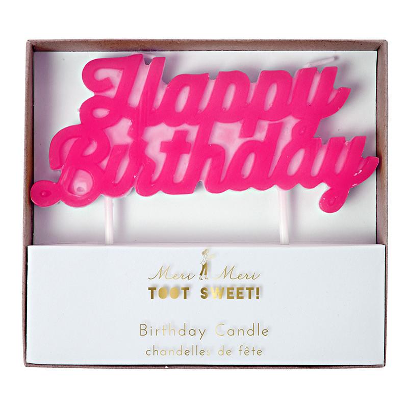 PINK HAPPY BIRTHDAY CANDLE Meri Meri Birthday Candles HAPPY BIRTHDAY NEON YELLOW CANDLE Bonjour Fete - Party Supplies