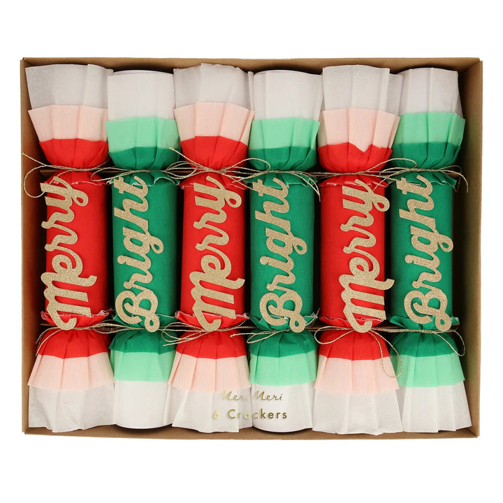 MERRY & BRIGHT CHRISTMAS CREPE CRACKERS Meri Meri Bonjour Fete - Party Supplies