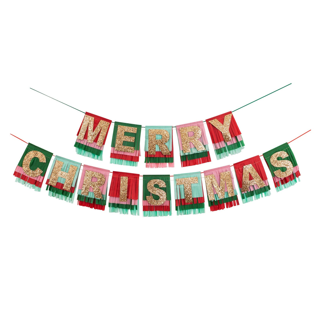 MERRY CHRISTMAS FRINGE GARLAND Meri Meri Christmas Holiday Party Decorations Bonjour Fete - Party Supplies