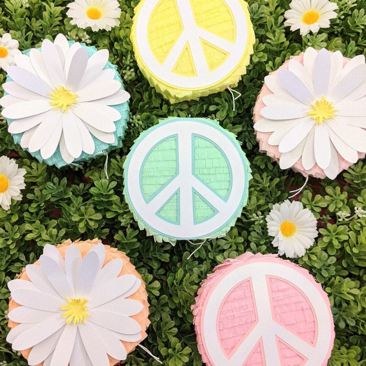 MINI PEACE SIGN HANDMADE PIÑATA FAVOR - YELLOW Lula Flora Mini Pinatas Bonjour Fete - Party Supplies