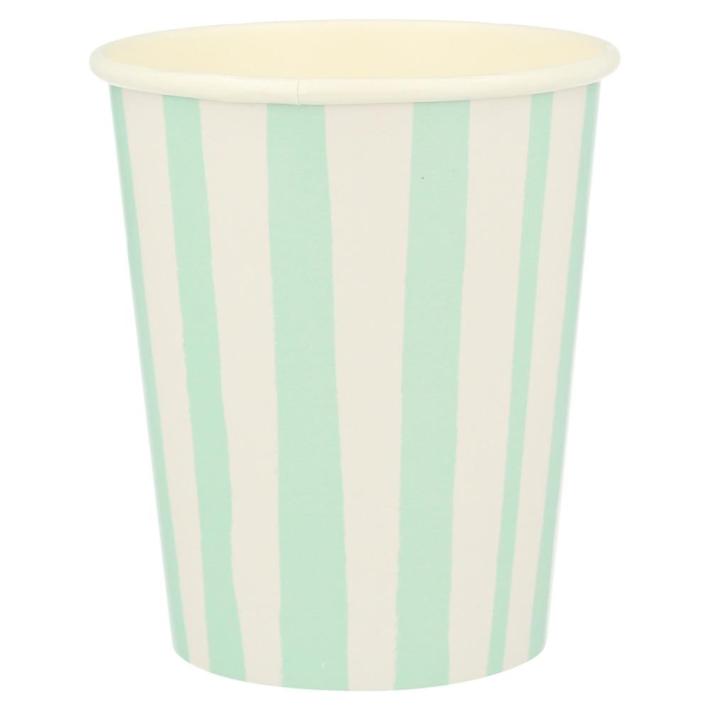 MINT STRIPE CUPS Meri Meri Cups Bonjour Fete - Party Supplies