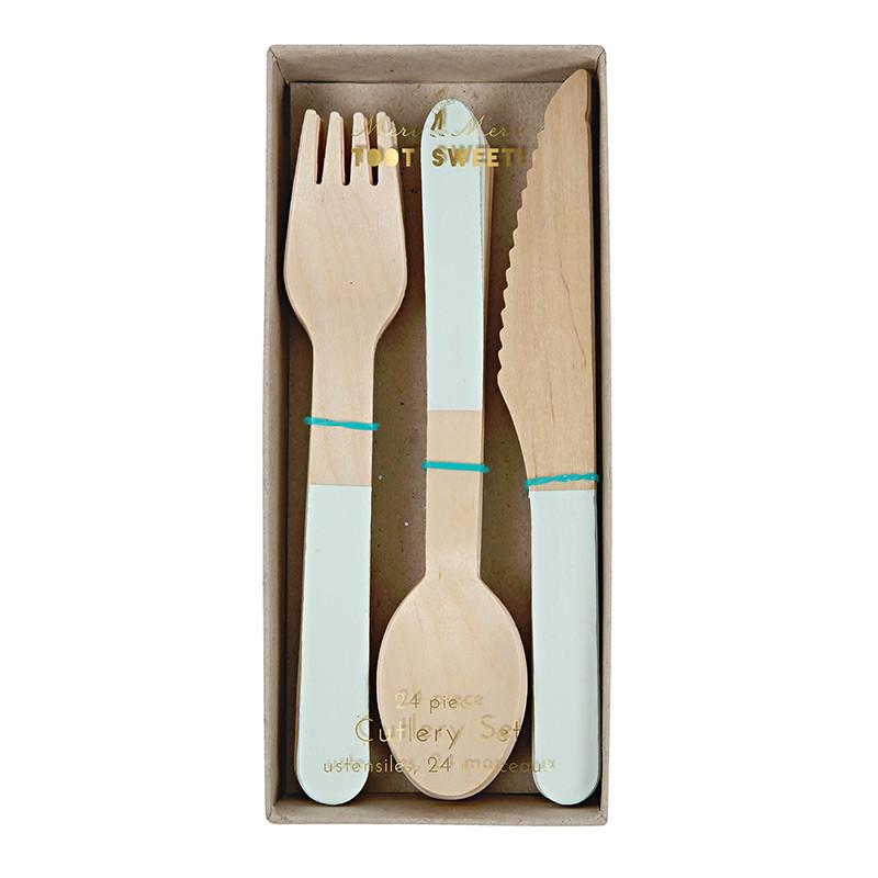 MINT GREEN WOODEN CUTLERY Meri Meri Cutlery Bonjour Fete - Party Supplies