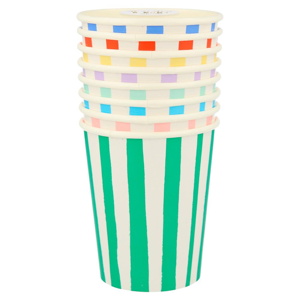 MIXED STRIPE CUPS Meri Meri Cups Bonjour Fete - Party Supplies