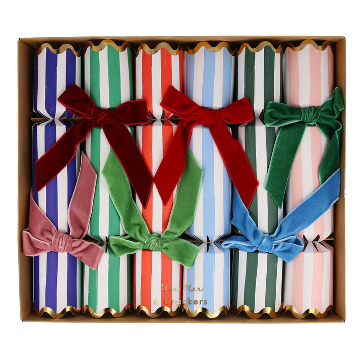 STRIPE VELVET BOW CRACKERS Meri Meri Bonjour Fete - Party Supplies