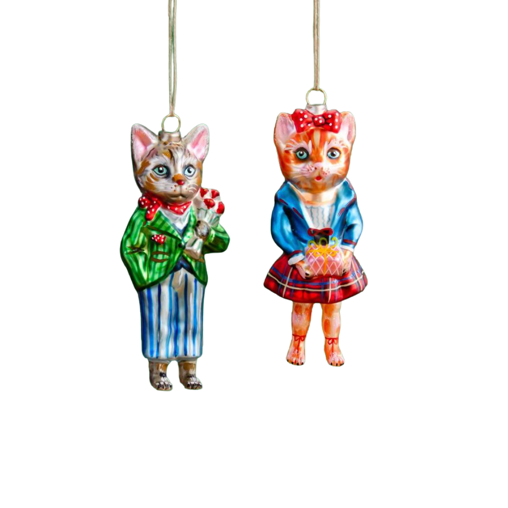 DRESSED CAT GLASS ORNAMENT BY GLITTERVILLE Glitterville Christmas Ornament Bonjour Fete - Party Supplies