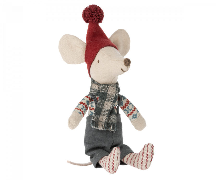 MAILEG CHRISTMAS MOUSE WITH SCARF IN MATCHBOX- BIG BROTHER Maileg Dolls & Stuffed Animals Bonjour Fete - Party Supplies