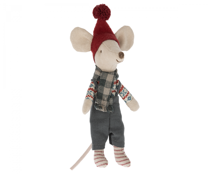 MAILEG CHRISTMAS MOUSE WITH SCARF IN MATCHBOX- BIG BROTHER Maileg Dolls & Stuffed Animals Bonjour Fete - Party Supplies