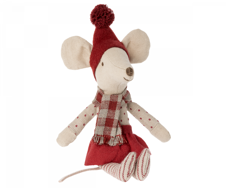 MAILEG CHRISTMAS MOUSE WITH SCARF IN MATCHBOX- BIG SISTER Maileg Christmas Toy Bonjour Fete - Party Supplies