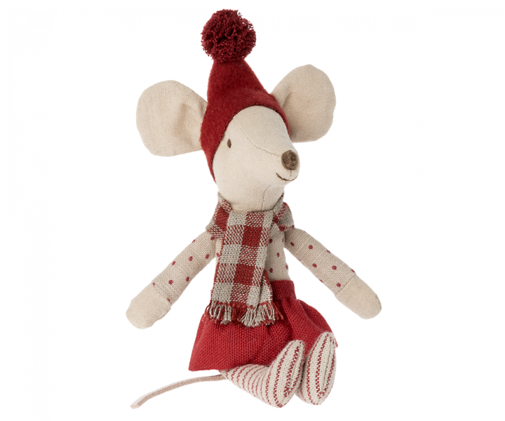 MAILEG CHRISTMAS MOUSE WITH SCARF IN MATCHBOX- BIG SISTER Maileg Christmas Toy Bonjour Fete - Party Supplies