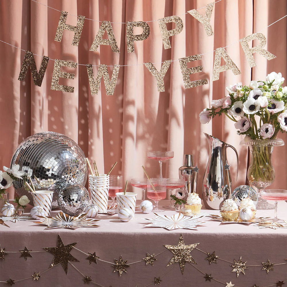 GOLD GLITTER HAPPY NEW YEAR GARLAND Meri Meri Bonjour Fete - Party Supplies
