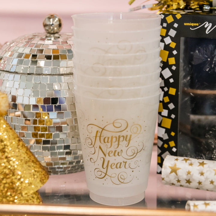 HAPPY NEW YEAR GOLD DOTS FROST FLEX CUPS Rosanne Beck Collections Cups Bonjour Fete - Party Supplies
