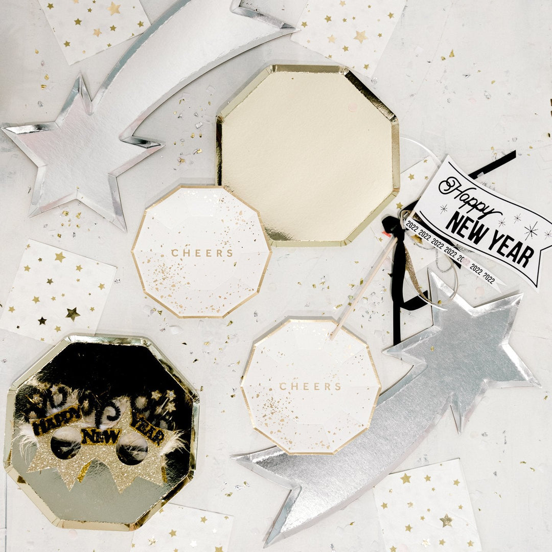 GOLD METALLIC OCTAGONAL PLATES Meri Meri Plates Bonjour Fete - Party Supplies