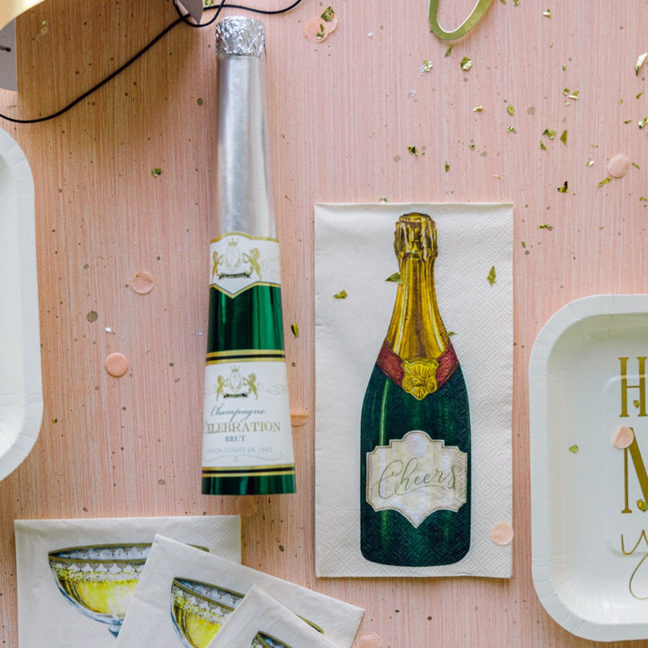 CHAMPAGNE BOTTLE CELEBRATION CRACKERS Caspari Crackers Bonjour Fete - Party Supplies