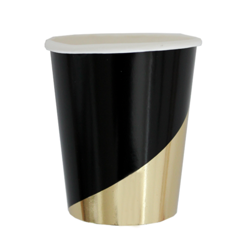 NOIR BLACK & GOLD COLORBLOCK PAPER CUP Harlow & Grey Cups Bonjour Fete - Party Supplies