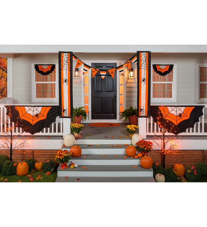 LARGE SPIDER WEB BUNTING Plow & Hearth Outdoor Halloween Decorations Bonjour Fete - Party Supplies