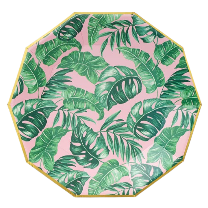 Pink Palm Paper Plates Bonjour Fete Party Supplies Tropical