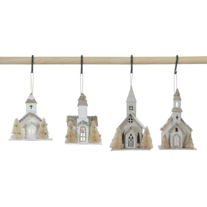 PAPER CHURCH ORNAMENTS WITH FAUX TREES & LIGHTS - Bonjour Fête 