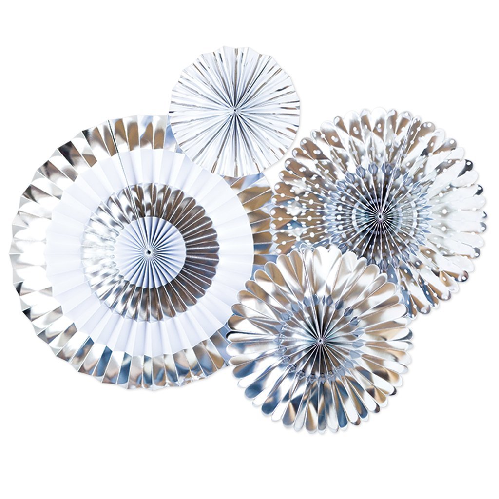 CHROME SILVER PINWHEEL PARTY FAN DECORATIONS My Mind's Eye Hanging Decor Bonjour Fete - Party Supplies