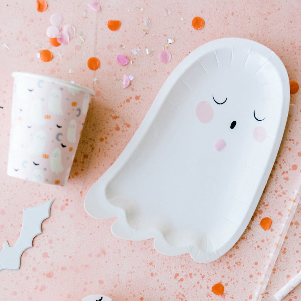 WHITE GHOST SHAPED PLATES My Mind’s Eye Halloween Party Supplies Bonjour Fete - Pastel Halloween Party Supplies