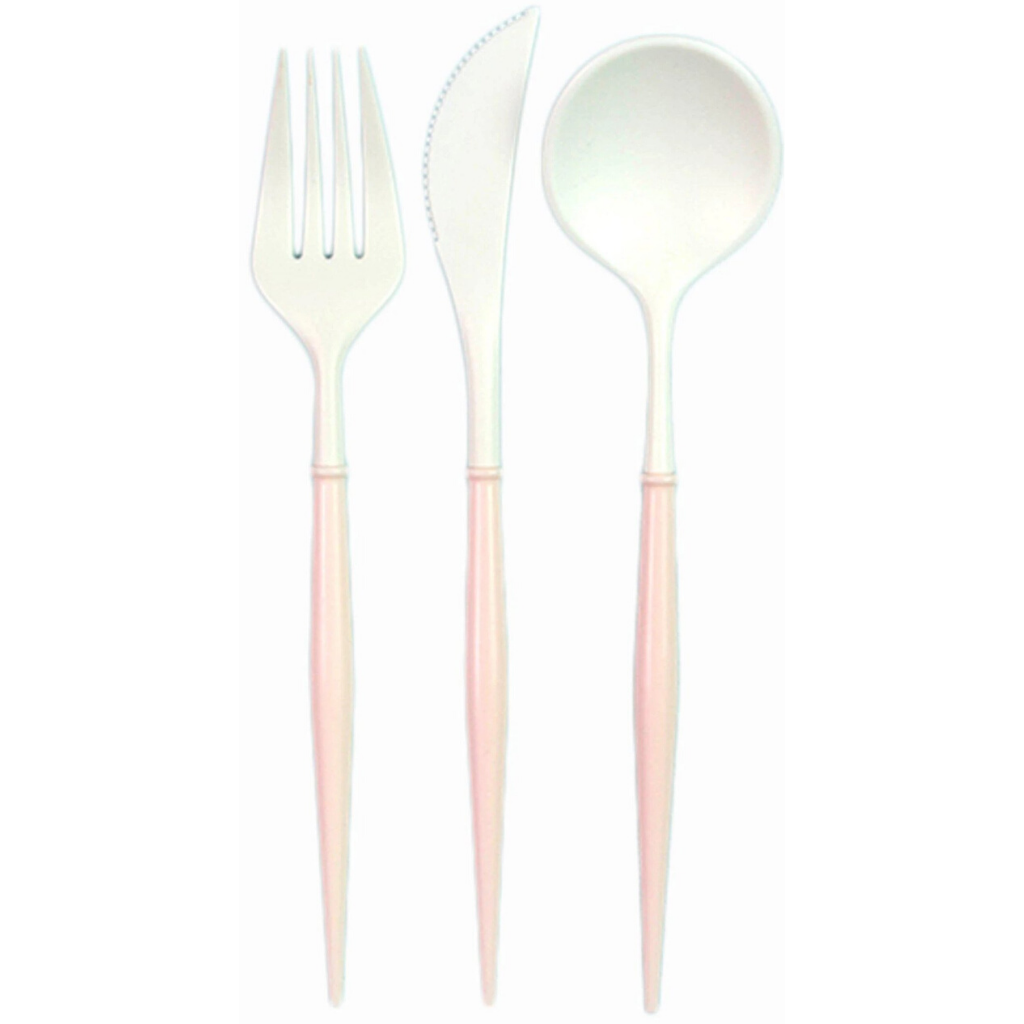 BELLA WHITE AND BLUSH CUTLERY Sophistiplate LLC Cutlery Bonjour Fete - Party Supplies