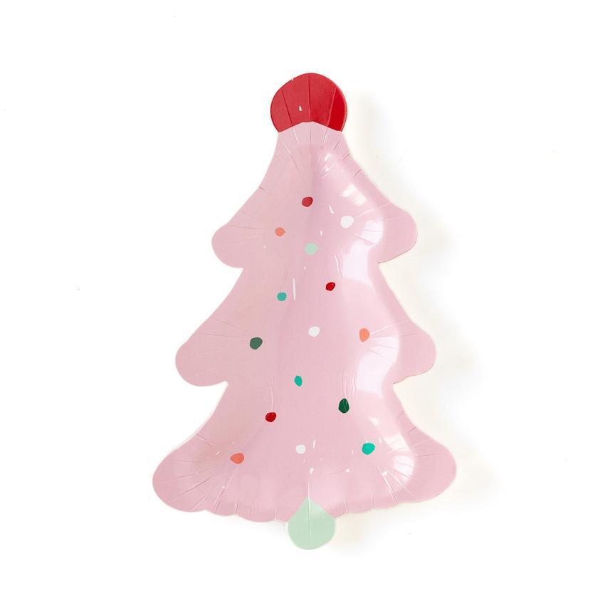 FA LA LA CHRISTMAS FROSTING PINK TREE PLATE Oui Party Christmas Tableware Bonjour Fete - Party Supplies