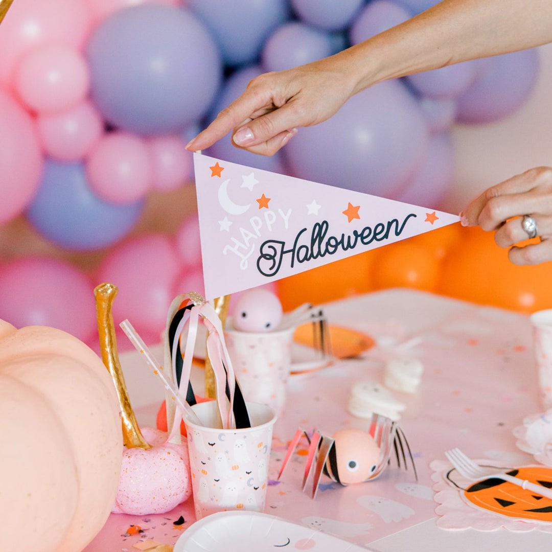 PINK HAPPY HALLOWEEN BOO FLAG Thread Mama Halloween Party Favors Bonjour Fete - Pastel Halloween Party Supplies